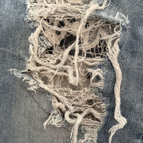 JUDY BLUE Jeans 5 / 27 Lace Patch Mid Rise Distressed Skinny Light Wash JB88432 - Picture 11 of 16